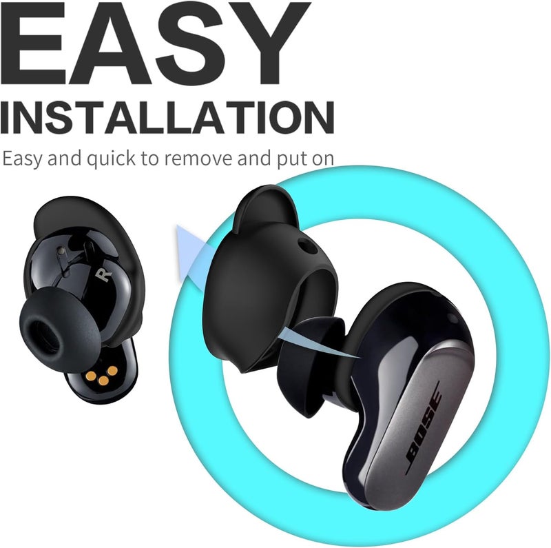 WOFRO [3 Pairs] Ear Tips Covers for Bose QuietComfort Earbuds II&Bose QuietComfort Ultra Earbuds, Anti Slip Silicone Sport Wingtip Anti Scratches Eartip Accessories (S/M/L)-Black - Image 5